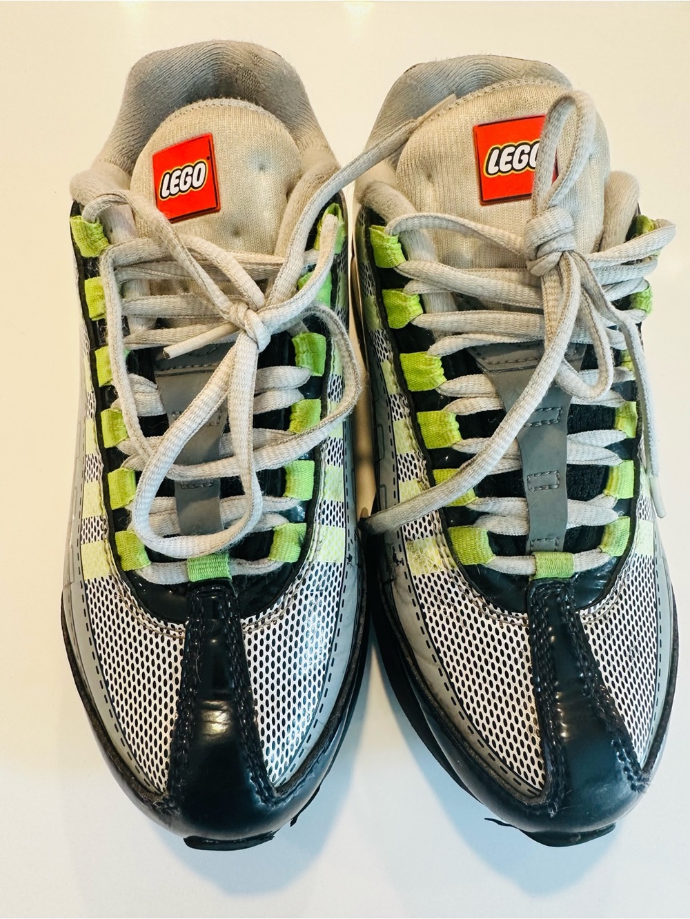 Nike LEGO Boys Mesh Athletic Sneakers in White, Black & Lime